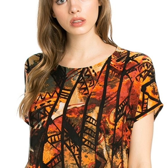 AZULES Ethnic Top Afrocentric Short Sleeve Popover Stretch Knit Tunic - Picture 6 of 10